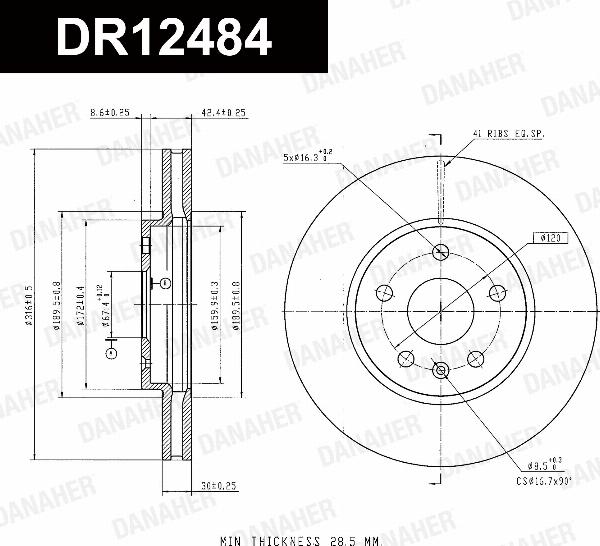 Danaher DR12484 - Гальмівний диск autocars.com.ua