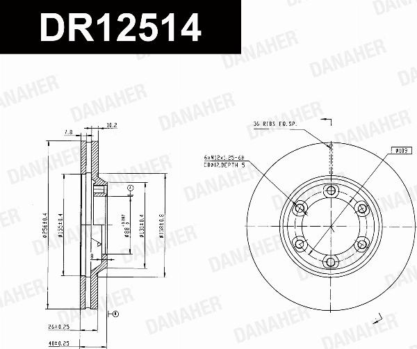 Danaher DR12514 - Гальмівний диск autocars.com.ua
