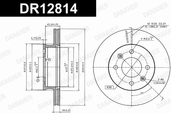 Danaher DR12814 - Гальмівний диск autocars.com.ua