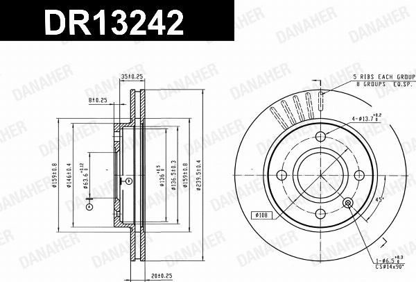 Danaher DR13242 - Гальмівний диск autocars.com.ua