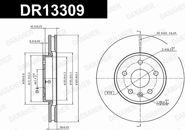Danaher DR13309 - Гальмівний диск autocars.com.ua