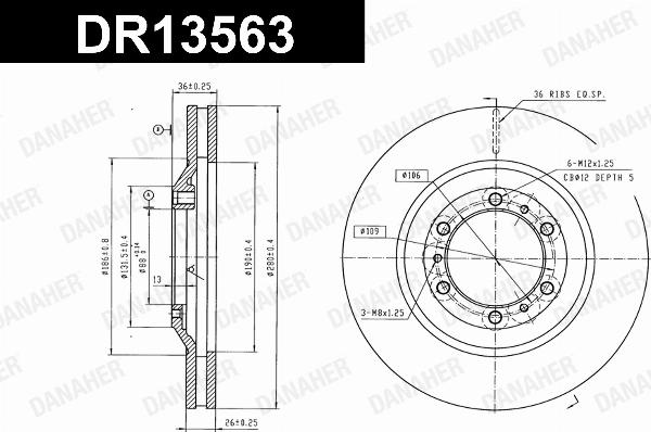 Danaher DR13563 - Гальмівний диск autocars.com.ua