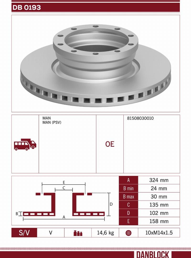 DANBLOCK DB 0193 - Гальмівний диск autocars.com.ua