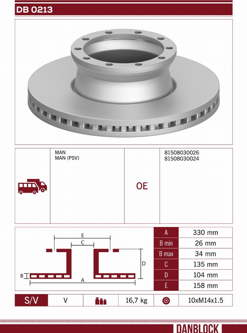 DANBLOCK DB 0213 - Гальмівний диск autocars.com.ua