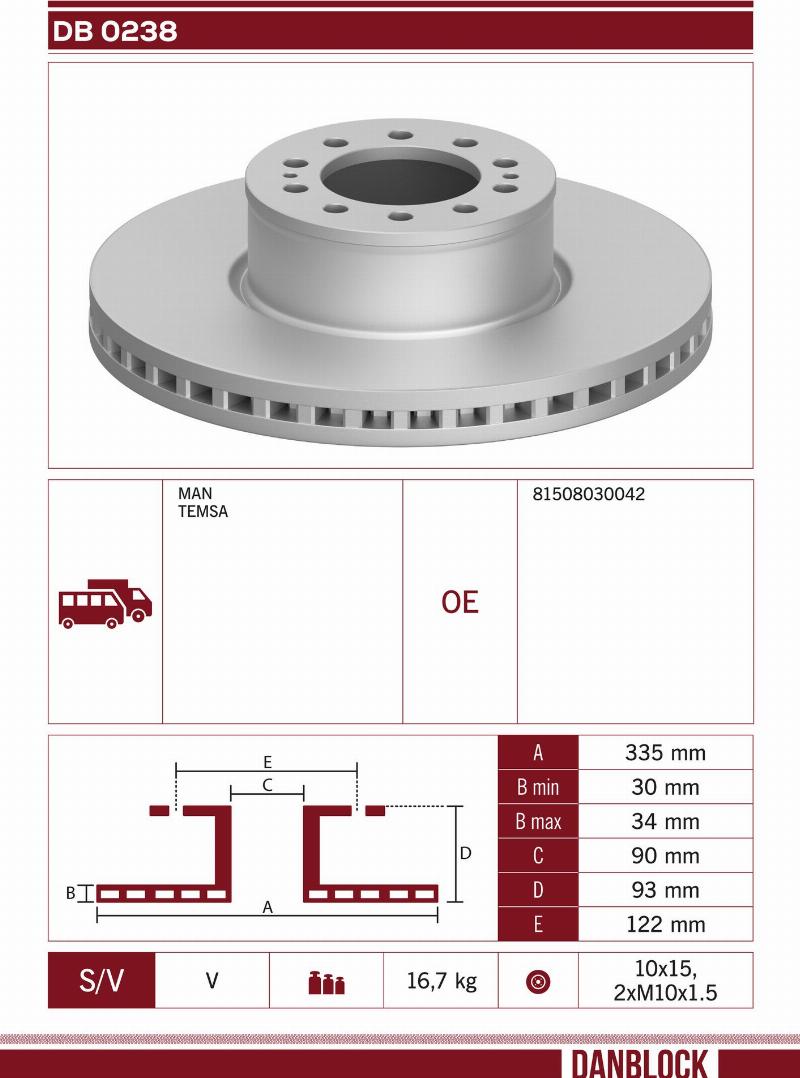 DANBLOCK DB 0238 - Гальмівний диск autocars.com.ua