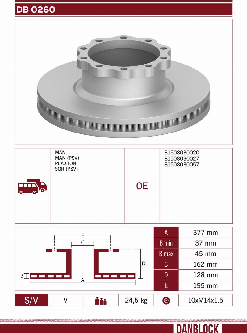 DANBLOCK DB 0260 - Гальмівний диск autocars.com.ua