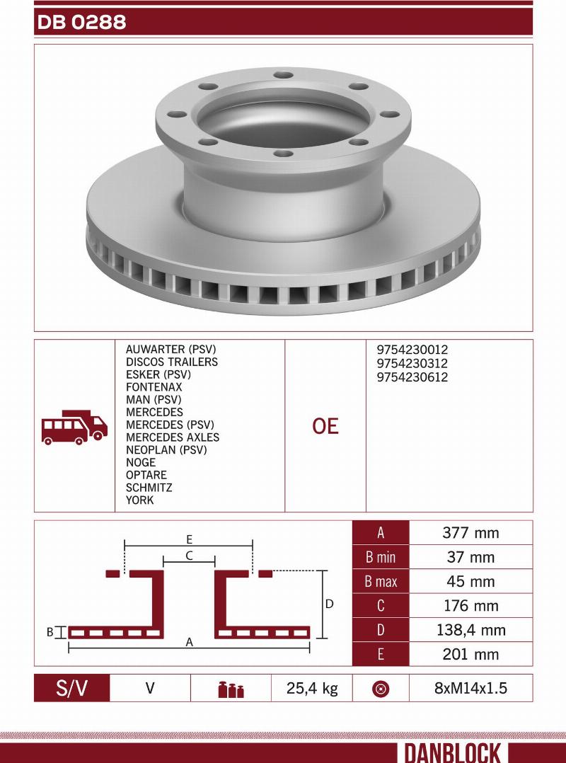 DANBLOCK DB 0288 - Гальмівний диск autocars.com.ua