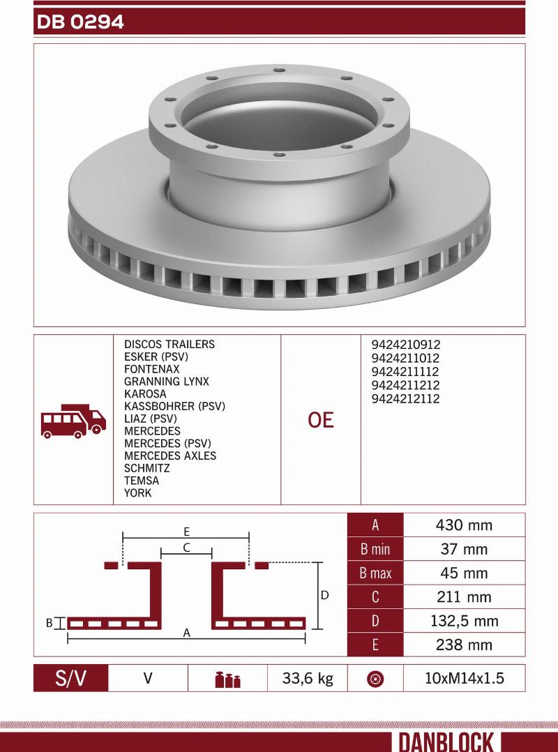 DANBLOCK DB 0294 - Гальмівний диск autocars.com.ua