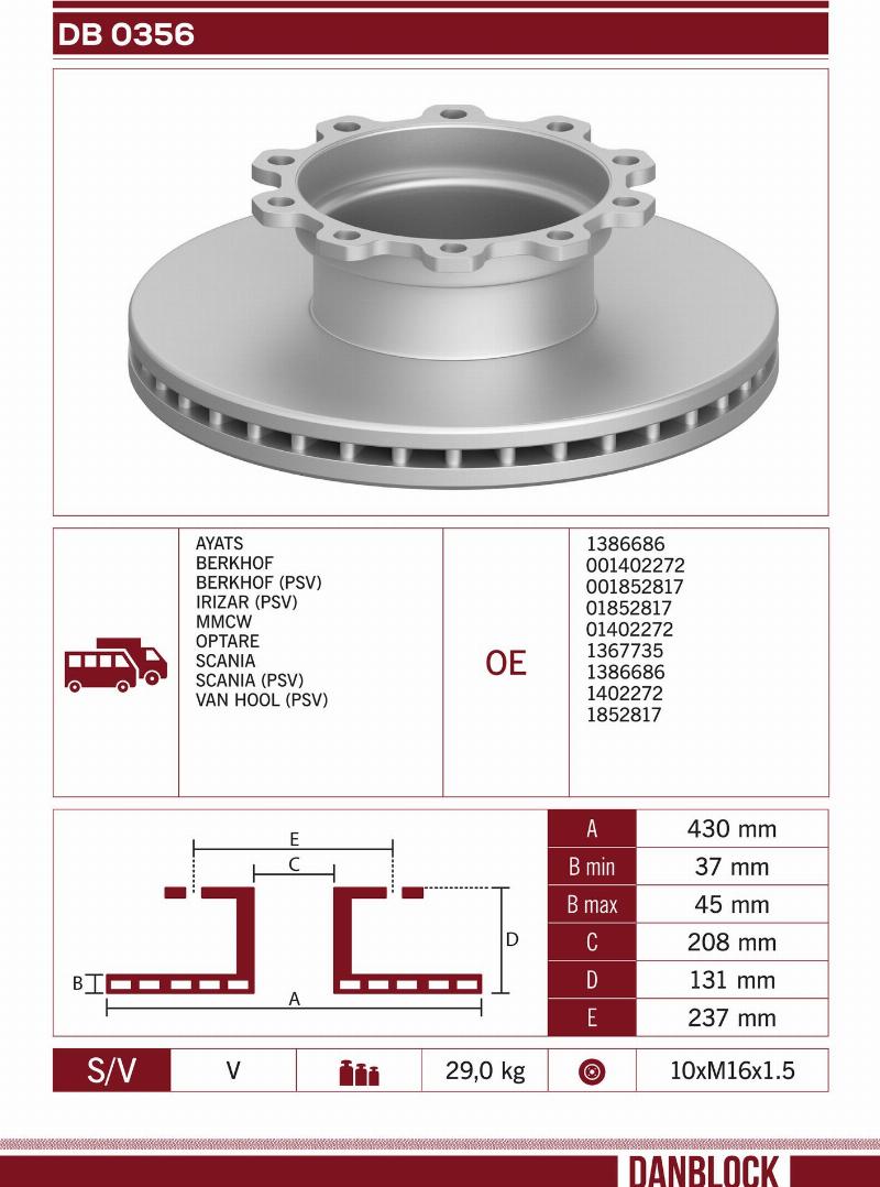 DANBLOCK DB 0356 - Гальмівний диск autocars.com.ua