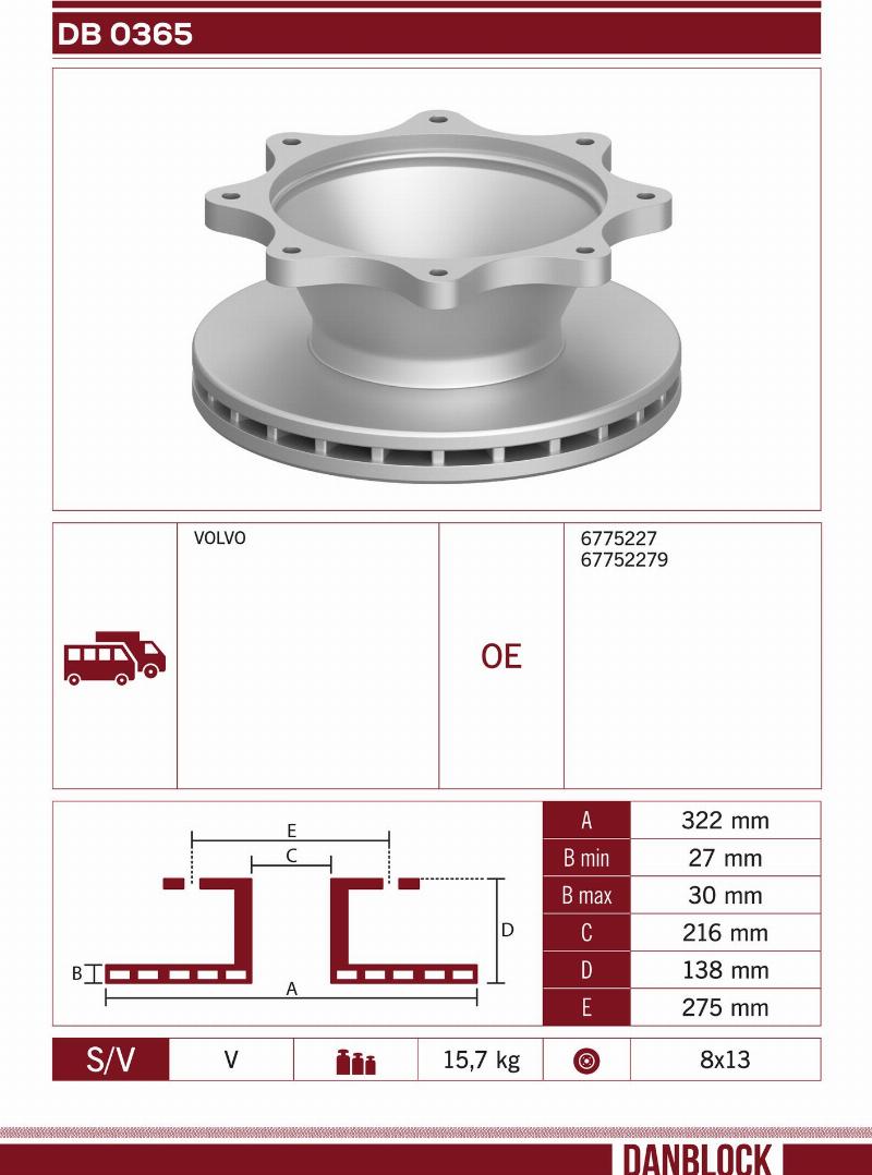 DANBLOCK DB 0365 - Гальмівний диск autocars.com.ua