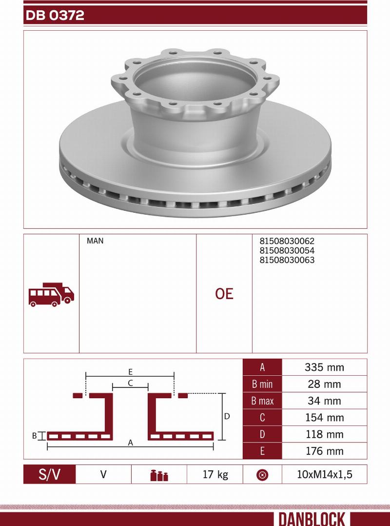 DANBLOCK DB 0372 - Гальмівний диск autocars.com.ua