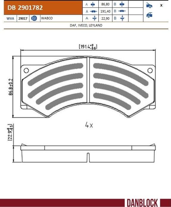 DANBLOCK DB 2901782 - Гальмівні колодки, дискові гальма autocars.com.ua