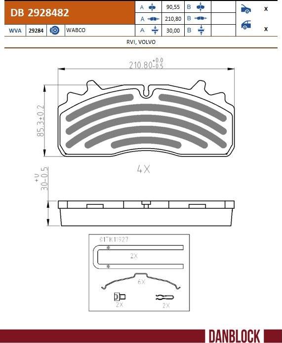 DANBLOCK DB 2928482 - Гальмівні колодки, дискові гальма autocars.com.ua