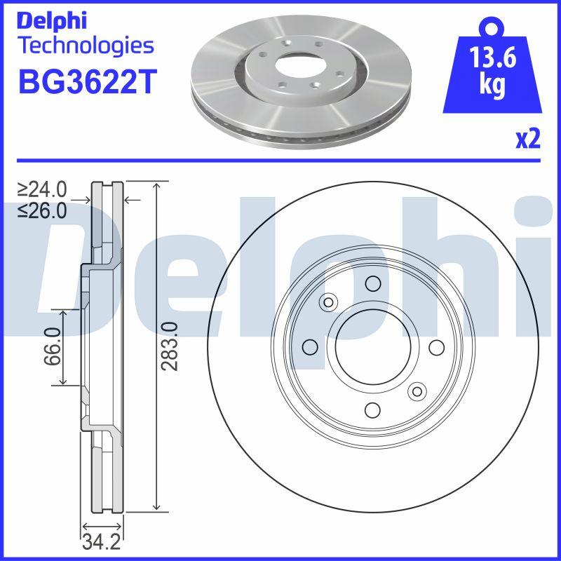 Delphi BG3622T - Гальмівний диск autocars.com.ua