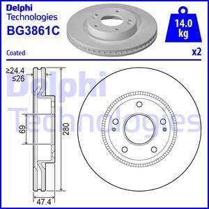 Delphi BG3861C - Гальмівний диск autocars.com.ua