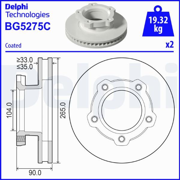 Delphi BG5275C - Гальмівний диск autocars.com.ua