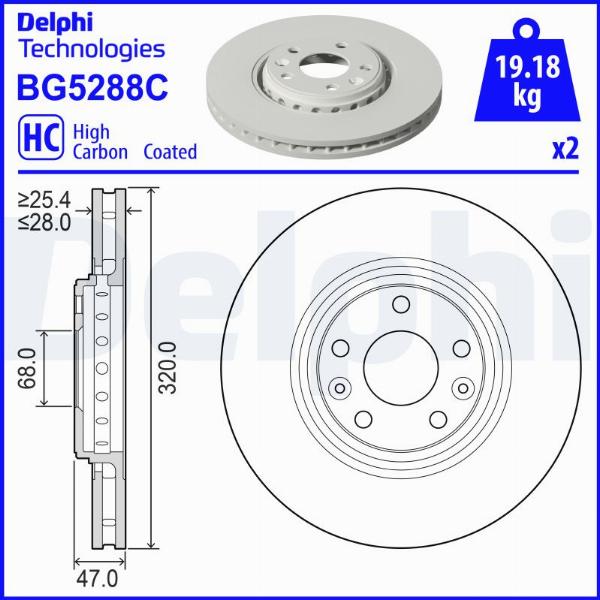 Delphi BG5288C - Гальмівний диск autocars.com.ua