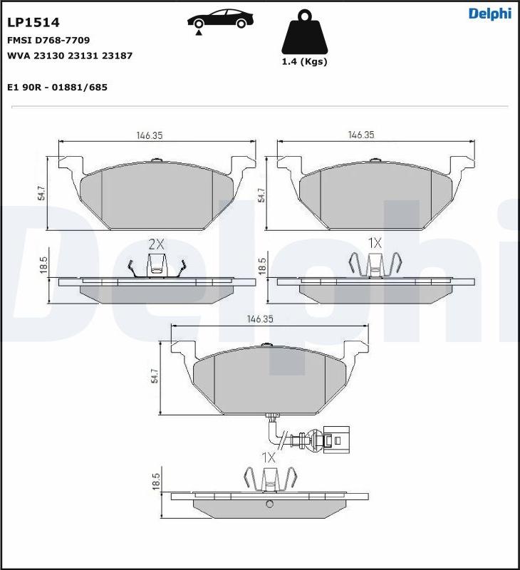 Delphi LP1514-17B1 - Тормозные колодки, дисковые, комплект autodnr.net