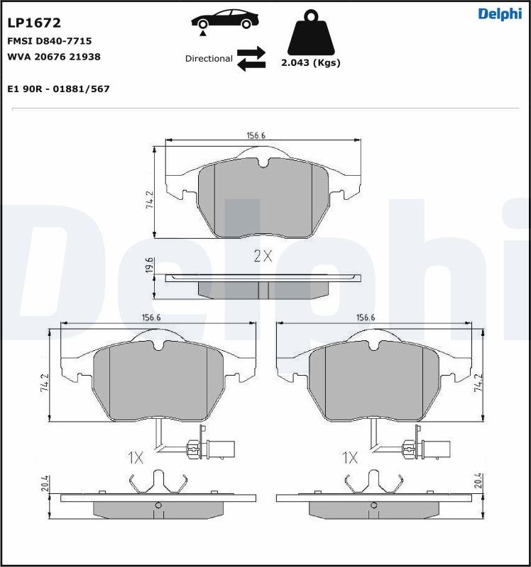 Delphi LP1672-17B1 - Тормозные колодки, дисковые, комплект autodnr.net