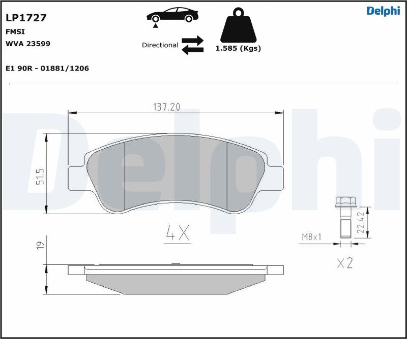 Delphi LP1727.D - Тормозные колодки, дисковые, комплект autodnr.net