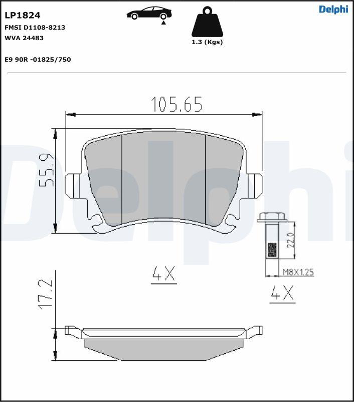 Delphi LP1824-17B1 - Тормозные колодки, дисковые, комплект autodnr.net