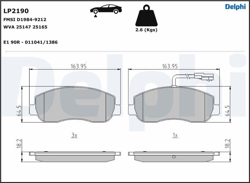 Delphi LP2190.D - Тормозные колодки, дисковые, комплект autodnr.net