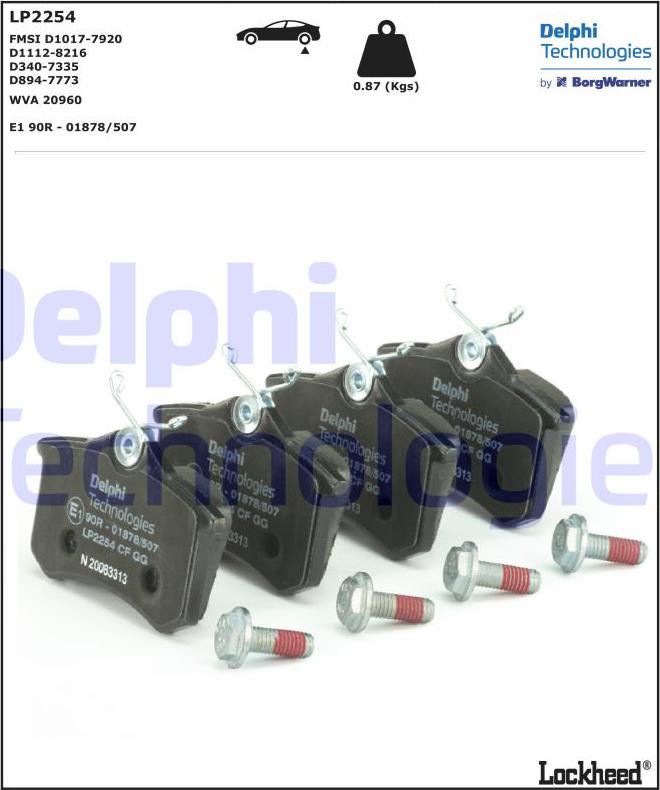 Delphi LP2254 - Комплект гальмівних колодок з 4 шт. дисків autocars.com.ua