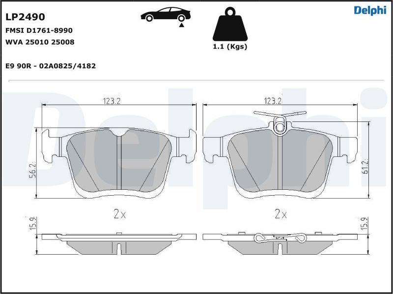 Delphi LP2490-17B1 - Тормозные колодки, дисковые, комплект autodnr.net