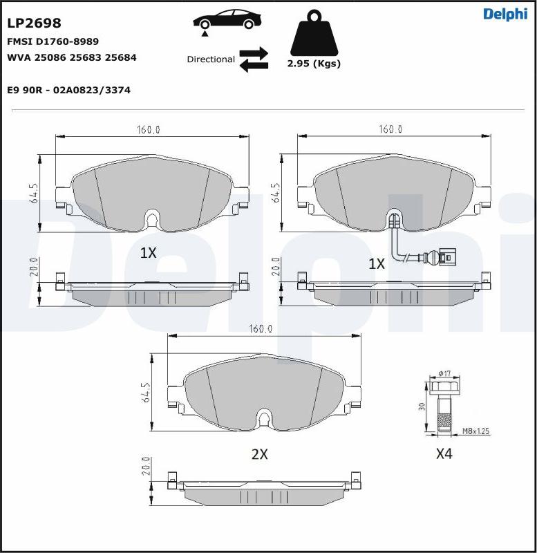 Delphi LP2698-17B1 - Тормозные колодки, дисковые, комплект autodnr.net