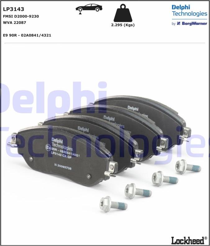 Delphi LP3143 - Тормозные колодки, дисковые, комплект avtokuzovplus.com.ua