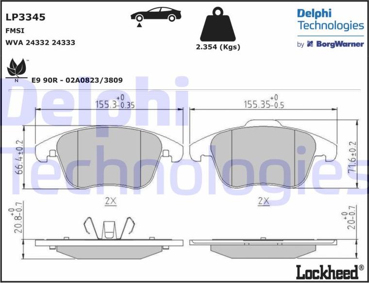 Delphi LP3345 - Гальмівні колодки, дискові гальма autocars.com.ua