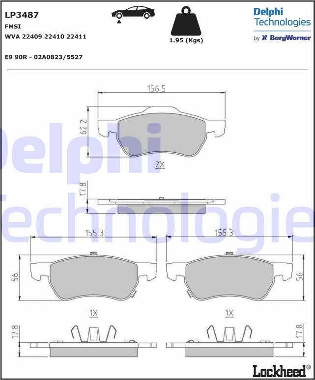 Delphi LP3487 - Гальмівні колодки, дискові гальма autocars.com.ua