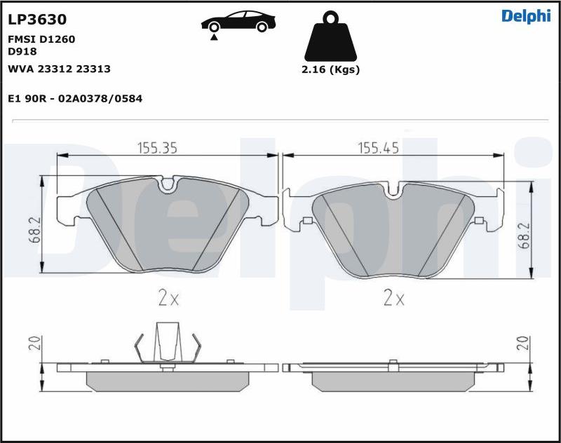 Delphi LP3630-17B1 - Тормозные колодки, дисковые, комплект autodnr.net