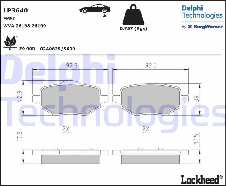 Delphi LP3640 - Тормозные колодки, дисковые, комплект autodnr.net