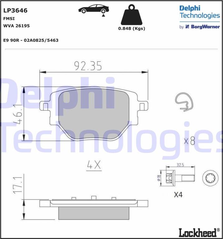 Delphi LP3646 - Гальмівні колодки, дискові гальма autocars.com.ua