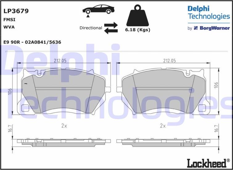 Delphi LP3679 - Тормозные колодки, дисковые, комплект autodnr.net