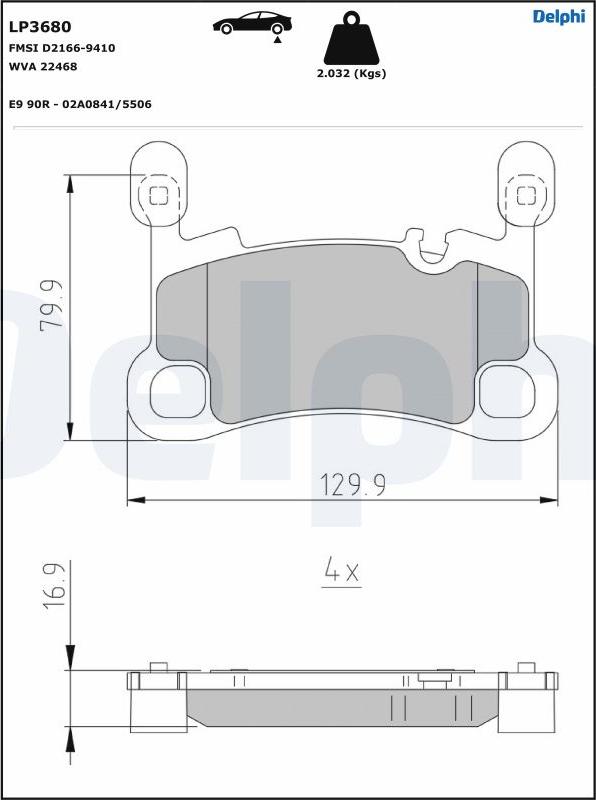 Delphi LP3680 - Тормозные колодки, дисковые, комплект autodnr.net