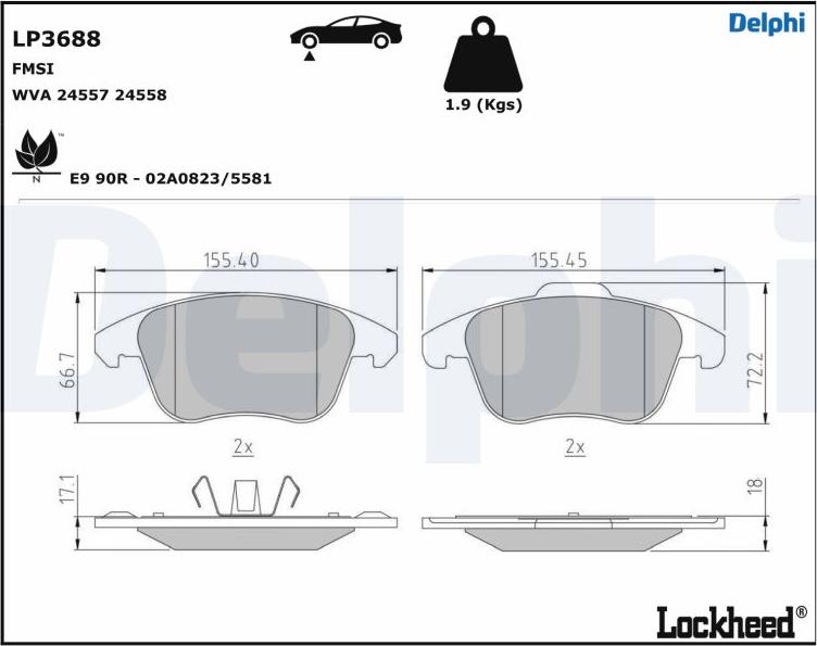 Delphi LP3688 - Гальмівні колодки, дискові гальма autocars.com.ua