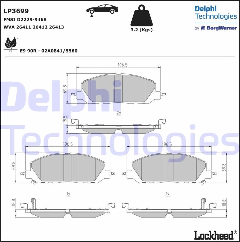 Delphi LP3699 - Тормозные колодки, дисковые, комплект autodnr.net