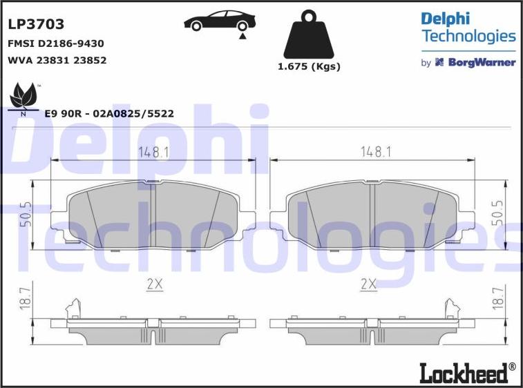 Delphi LP3703 - Гальмівні колодки, дискові гальма autocars.com.ua