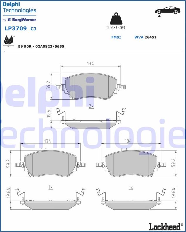 Delphi LP3709 - Тормозные колодки, дисковые, комплект autodnr.net