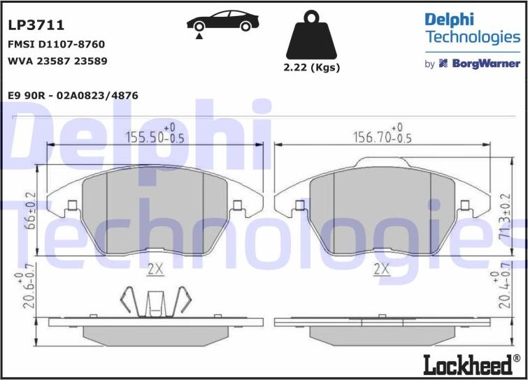 Delphi LP3711 - Гальмівні колодки, дискові гальма autocars.com.ua