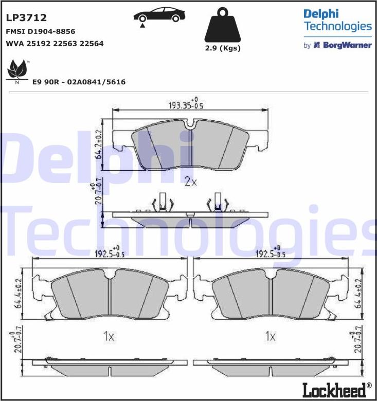 Delphi LP3712 - Гальмівні колодки, дискові гальма autocars.com.ua