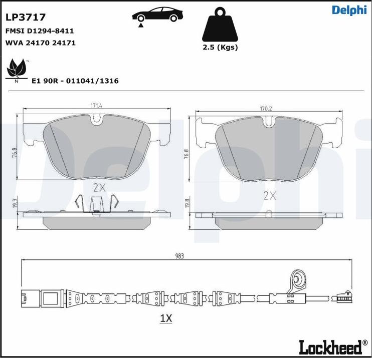 Delphi LP3717 - Гальмівні колодки, дискові гальма autocars.com.ua