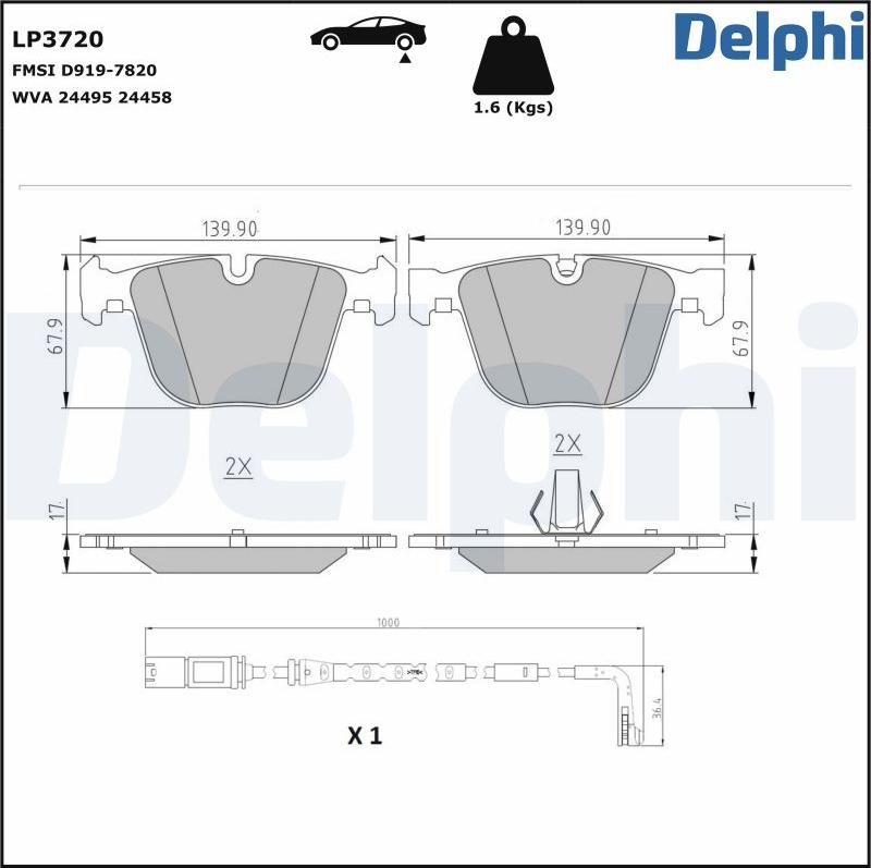 Delphi LP3720 - Тормозные колодки, дисковые, комплект avtokuzovplus.com.ua