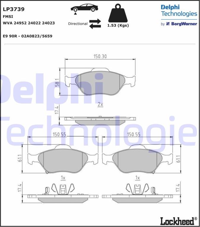 Delphi LP3739 - Гальмівні колодки, дискові гальма autocars.com.ua