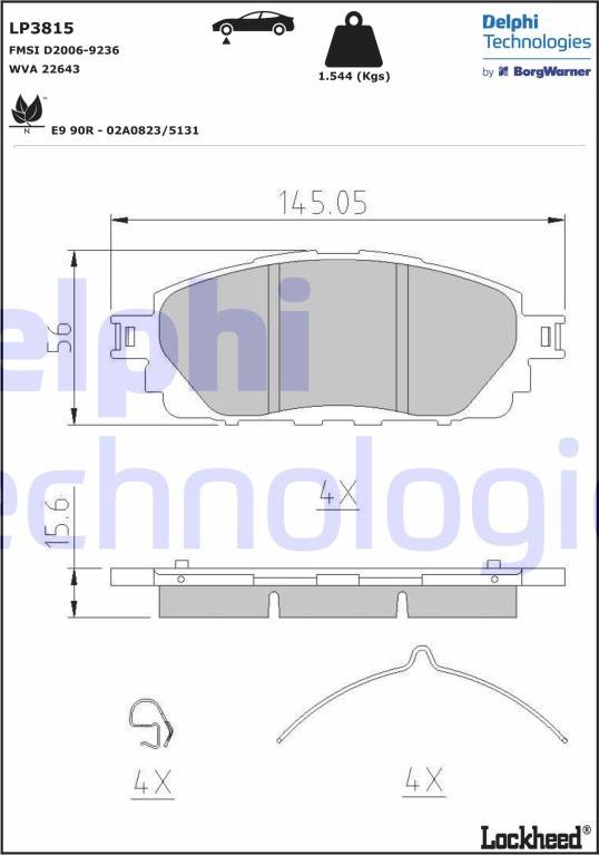 Delphi LP3815 - Тормозные колодки, дисковые, комплект avtokuzovplus.com.ua