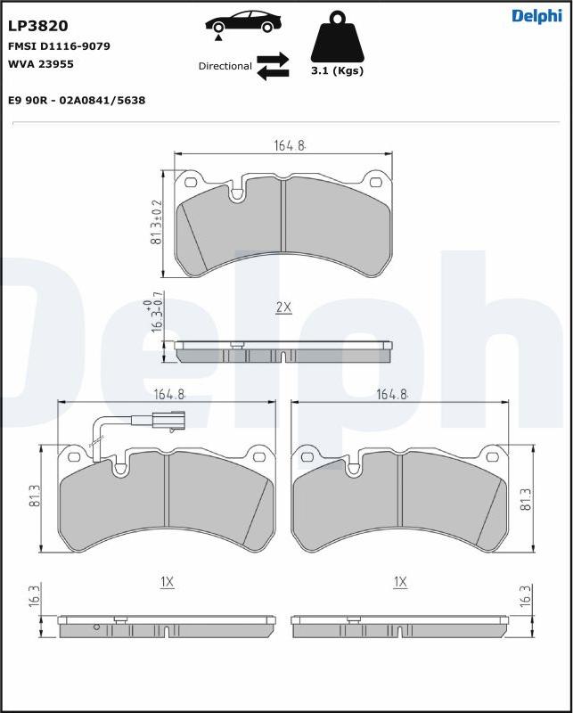 Delphi LP3820 - Гальмівні колодки, дискові гальма autocars.com.ua