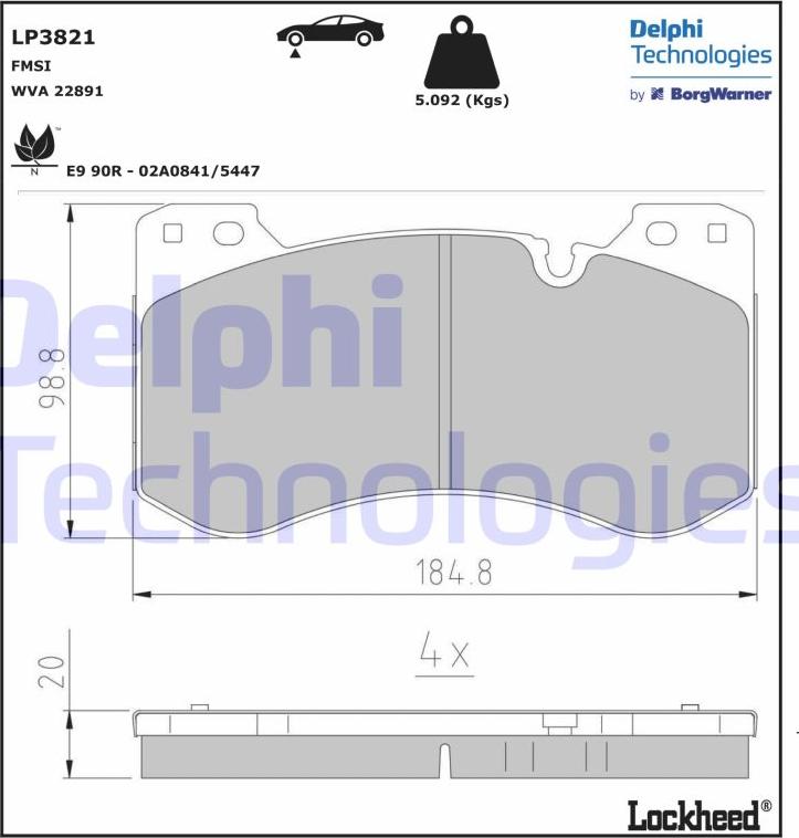 Delphi LP3821 - Гальмівні колодки, дискові гальма autocars.com.ua