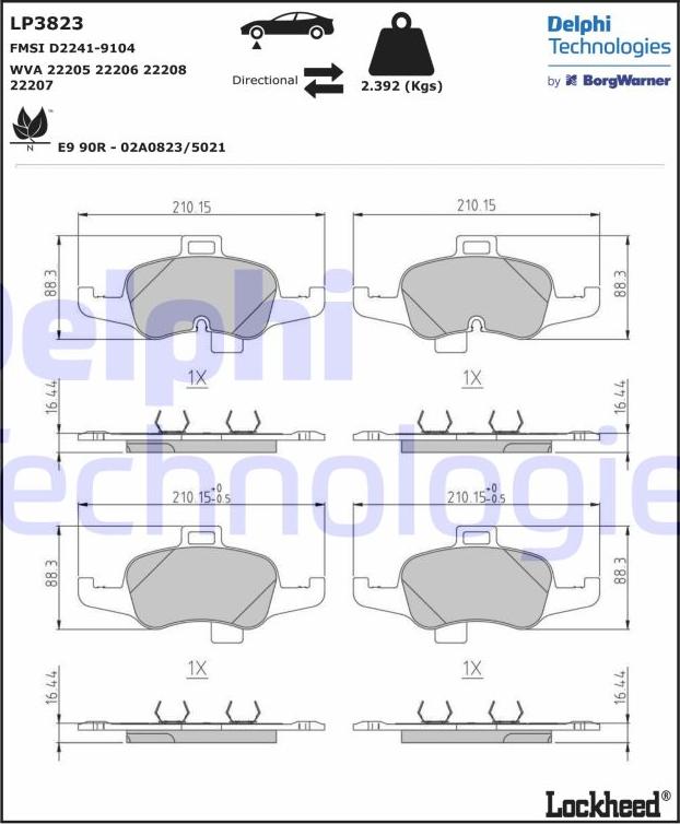 Delphi LP3823 - Тормозные колодки, дисковые, комплект autodnr.net